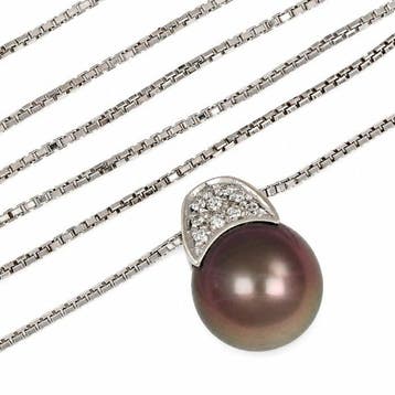 Halsketting - 18 karaat Witgoud - 0.15ct. tw. Diamant, Sieraden, Tassen en Uiterlijk, Kettingen, Nieuw