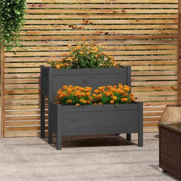 vidaXL Plantenbak 84,5x84x75 cm massief grenenhout grijs, Verzenden, Nieuw, 60 tot 100 cm, 60 cm of meer