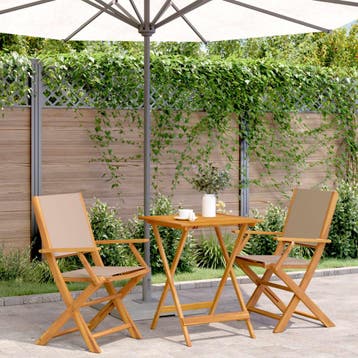 vidaXL 3-delige Bistroset stof en massief hout taupe, Verzenden, Nieuw, Hardhout