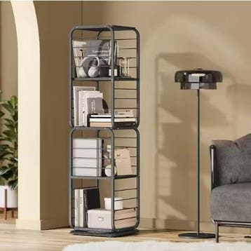 Draaibare Boekenkast 4 Niveaus – Houten Rek 43x43x158 cm, Verzenden, Nieuw