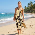 Sarong / pareo - Strandkleding wikkelrok - Beige / zwart flo, Ophalen of Verzenden, Nieuw