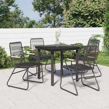 vidaXL 5-delige Tuinset PVC-rattan zwart, 4 zitplaatsen, Verzenden, Nieuw, Rvs