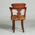 Franse marqueterie bureaustoel ca 1800 met stoffering naar w, Antiek en Kunst, Antiek | Meubels | Stoelen en Banken, Ophalen of Verzenden
