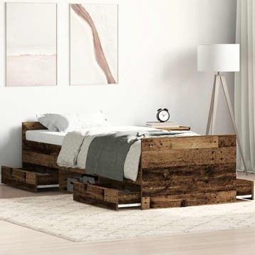 vidaXL Bedframe zonder matras bewerkt 90x200 cm bewerkt hout, 90 cm, Eenpersoons, Bruin, Verzenden