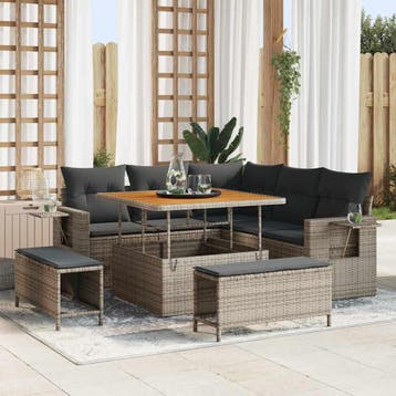 vidaXL Tuinbankenset 9 st 8-Aantal zitplaatsen Grijs poly, Verzenden, Nieuw, Meer dan 8 zitplaatsen