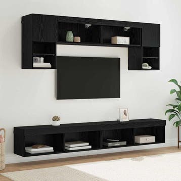 vidaXL TV Wand Eenheden met LED 6 st Zwart Eiken Bewerkt, 100 tot 150 cm, Verzenden, Nieuw, Minder dan 100 cm