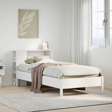 vidaXL Bed met boekenkast zonder matras grenenhout wit, Verzenden, Nieuw, Wit, Hout