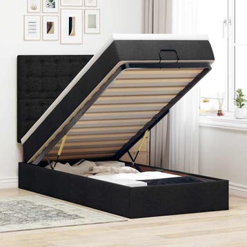 vidaXL Bed poef met matras en LEDs 80x200 cm stof zwart, Eenpersoons, Verzenden, Zwart, Nieuw