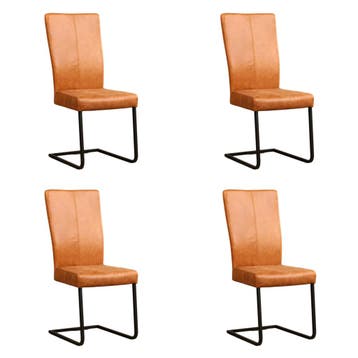 Set van 4 Leren eetkamerstoelen Dare - Vintage Cognac, Huis en Inrichting, Ophalen of Verzenden, Nieuw, Leer, Vijf, Zes of meer stoelen