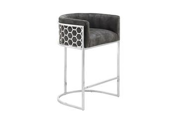 Barkruk ELEGANCE fluweelgrijs met zilverkleurig, Ophalen of Verzenden, Nieuw