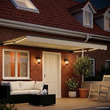 vidaXL Handmatig knikarmscherm met solar LED 5 x 3 m, Verzenden, Nieuw