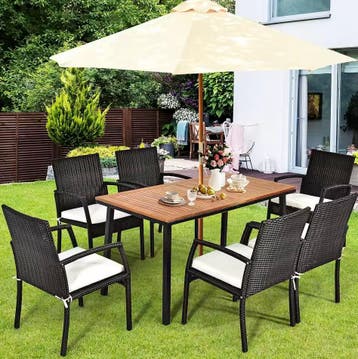 Nieuwe Houten Tuintafel met Parasolgat (Acaciahout) 140x75cm, Tuin en Terras, Tuintafels, Verzenden, Nieuw, Rechthoekig, Hout