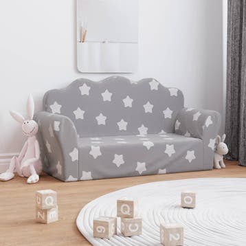 vidaXL Kinderbank 2-zits met sterren zacht pluche lichtgrijs, Verzenden, Nieuw