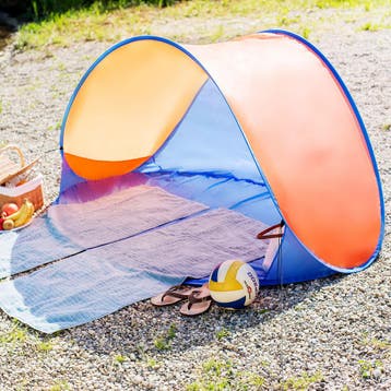 Pop up strandtent Jasmin - blauw / oranje, Caravans en Kamperen, Kampeeraccessoires, Verzenden, Nieuw