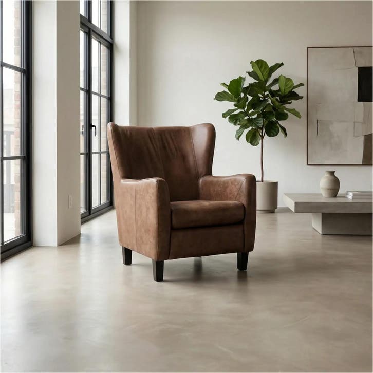 Leren fauteuil Hug, Huis en Inrichting, Fauteuils, 75 tot 100 cm, 75 tot 100 cm, Nieuw, Leer, Ophalen of Verzenden