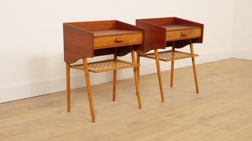 Set Deense vintage nachtkastjes | Teak &amp; Eiken  |, Huis en Inrichting, Slaapkamer | Nachtkastjes, Ophalen of Verzenden, Nieuw
