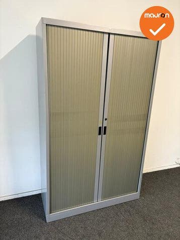 Roldeurkast S - 195x120x45 - Zilvergrijs met koperkleurig..., Werkplek, Ophalen of Verzenden, Gebruikt, Kast