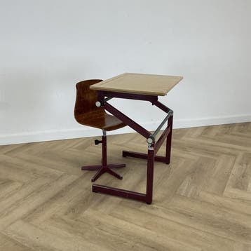 complete set 10x schooltekentafel en 10x stoel , beuken -, Ophalen of Verzenden, Gebruikt, Bruin, Hout
