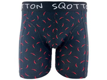 Boxershort - SQOTTON® - Chili Peppers - Zwart, Verzenden