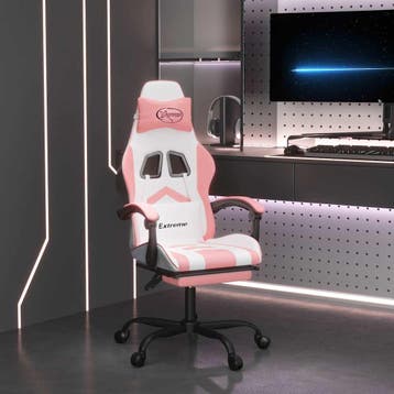 vidaXL Gamestoel met voetensteun kunstleer wit en roze, Verzenden, Nieuw, Roze