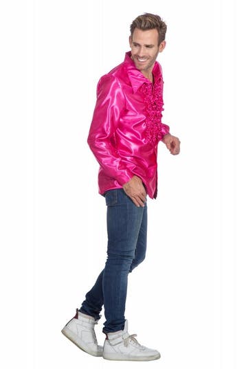 Ruchesblouse satijn cyclaam, Kleding | Dames, Carnavalskleding en Feestkleding, Ophalen of Verzenden, Nieuw