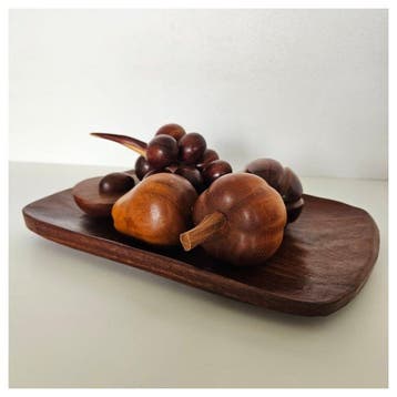 Decoratief ornament - Handgesneden houten fruitset op tray, Antiek en Kunst, Kunst | Designobjecten
