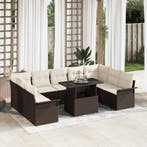 vidaXL Tuin Sofa Set met kussen 10 pcs Bruin Poly riet, Verzenden, Nieuw, Rotan