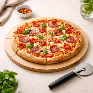 HOCHO Ronde Pizzaplank – Beukenhout – Ø 350x20 mm – P, Huis en Inrichting, Keuken | Keukenbenodigdheden, Ophalen of Verzenden