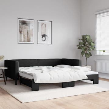 vidaXL Slaapbank met onderschuifbed 100x200 cm stof zwart, Huis en Inrichting, Slaapkamer | Bedden, 100 cm, Eenpersoons, Verzenden