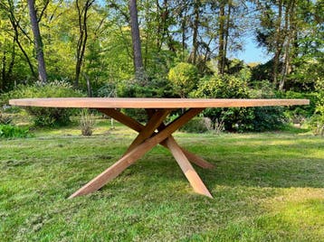 Ovale tuintafel met kruispoot -  180 cm x 90 cm, Ophalen of Verzenden, Nieuw, Ovaal, Teakhout