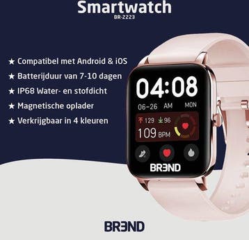 2dekans | BREND BR-2223 Smartwatch - Stappenteller,, Ophalen of Verzenden, Zo goed als nieuw, Roze, BREND