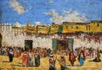 École orientaliste (XIX-XX) - NO RESERVE - Rue animée en, Antiek en Kunst, Kunst | Schilderijen | Klassiek