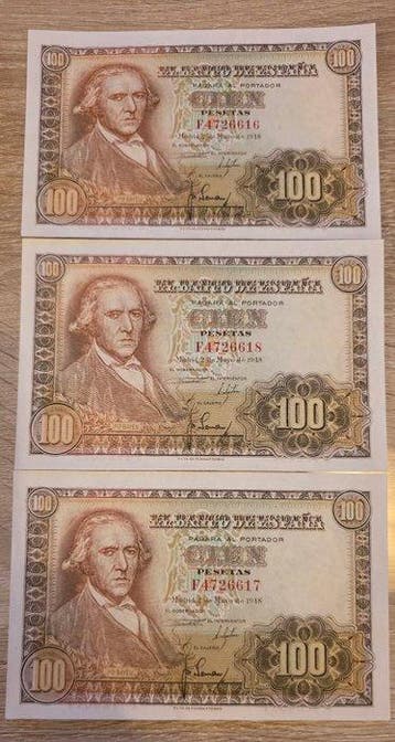 Spanje. - 3 x 100 Pesetas - 1948 - Consecutive (Zonder