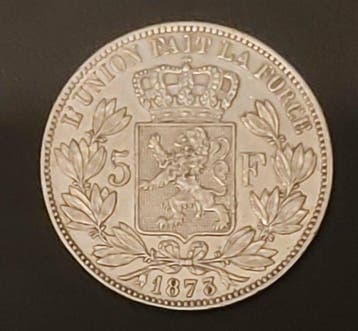 België. Leopold II. 5 Francs 1873 (Zonder minimumprijs)