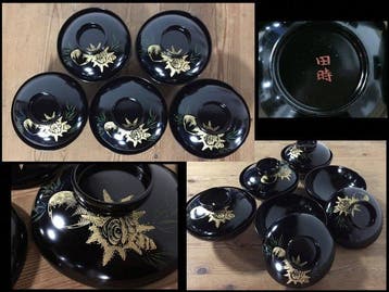 Set of 5 - Vintage Wajima-nuri Lacquerware Bowls with Lids -