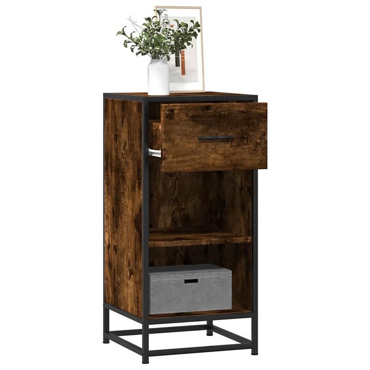vidaXL Dressoir 35,5x35x76 cm bewerkt hout en metaal gerookt, Huis en Inrichting, Kasten | Dressoirs, Nieuw, Overige houtsoorten