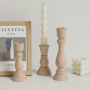 Set Houten Kandelaars - Onbehandeld Hout voor Tafeldecoratie, Verzenden, Nieuw