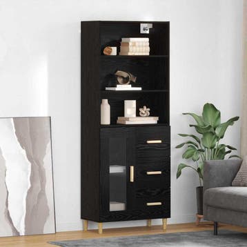 vidaXL buffetkast Zwart Eiken 69,5 x 32,5 x 180 cm Bewerkt, Minder dan 50 cm, Verzenden, Nieuw, Minder dan 100 cm