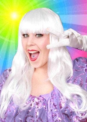Lange pruik wit met pony, Kleding | Heren, Carnavalskleding en Feestkleding, Verzenden