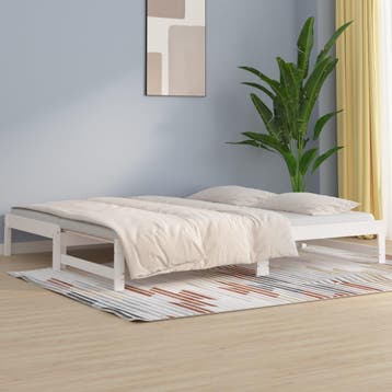 vidaXL Slaapbank uitschuifbaar 2x(80x200) cm massief, Eenpersoons, Verzenden, Wit, Nieuw