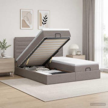 vidaXL Ottoman bed met matras met hoofdeinde 2 st Taupe Stof, Verzenden, Nieuw