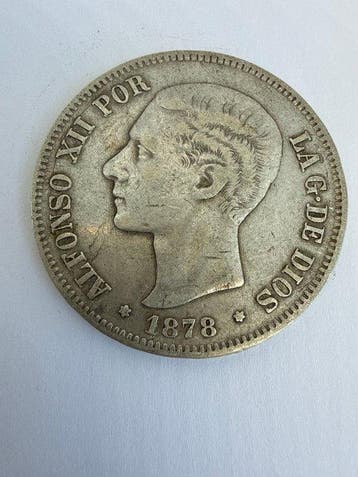 Spanje. Alfonso XII. 5 Pesetas 1878 EMM (Zonder, Postzegels en Munten