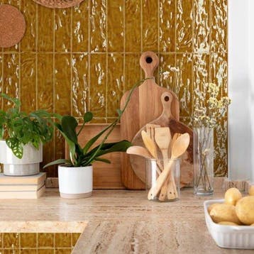 Wandtegel Ragno Elements Licht Relieve Ember Geel Glans 7x25, Doe-het-zelf en Verbouw, Tegels, Nieuw, 20 tot 40 cm, 10 m² of meer