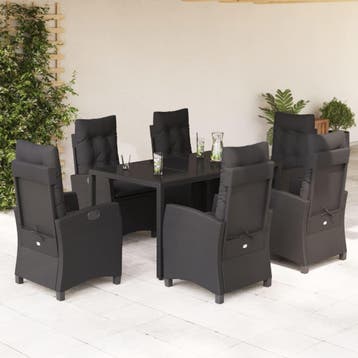 vidaXL 7-delige Tuinset met kussens poly rattan zwart, Verzenden, Nieuw, 6 zitplaatsen, Tuinset