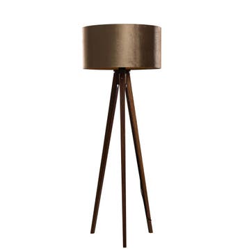 Vloerlamp tripod walnoot hout met velours kap brons 50cm -, Huis en Inrichting, Lampen | Vloerlampen, Verzenden, Nieuw, Hout, Classic-antique