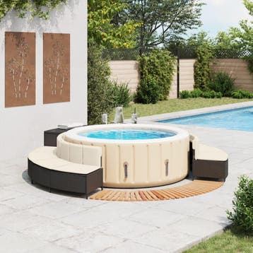 vidaXL Hottub-ombouw poly rattan en massief acaciahout zwart, Verzenden, Nieuw