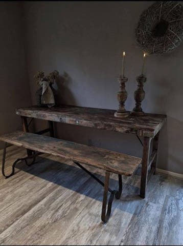 INDISCHE MARKTTAFEL EETTAFEL  SIDETABLE BEZORGEN MOGELOJK, Ophalen of Verzenden, Zo goed als nieuw, Overige houtsoorten, Oud landelijk stoer interieur sober