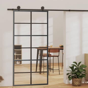 vidaXL Schuifdeur 90x205 cm ESG-glas en aluminium zwart, Verzenden, Nieuw