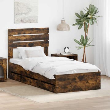 vidaXL Bedframe met lade Gerookt eiken 90 x 200 cm, Verzenden, Nieuw, Bruin, Hout