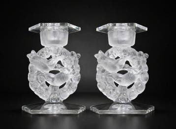 Lalique - René Lalique - Kandelaber Mezen - Glas, Kristal, Antiek en Kunst